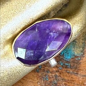 Jes MaHarry gold bezeled faceted amethyst ring. New in box.